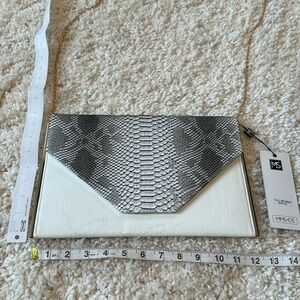 MMS Design Studio Snakeskin Chain Strap White Leather Envelope Clutch OS NWT